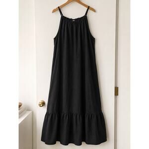 Crown Linen Designs Black Linen Maxi Dress Minimal Tie Back ✨